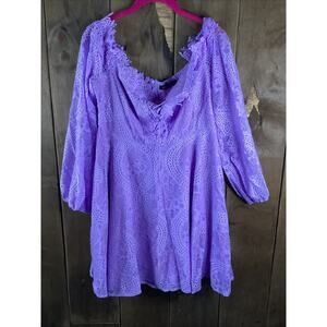 Double Crazy Purple Lace Mini Off Th Shoulder Dress Size Large